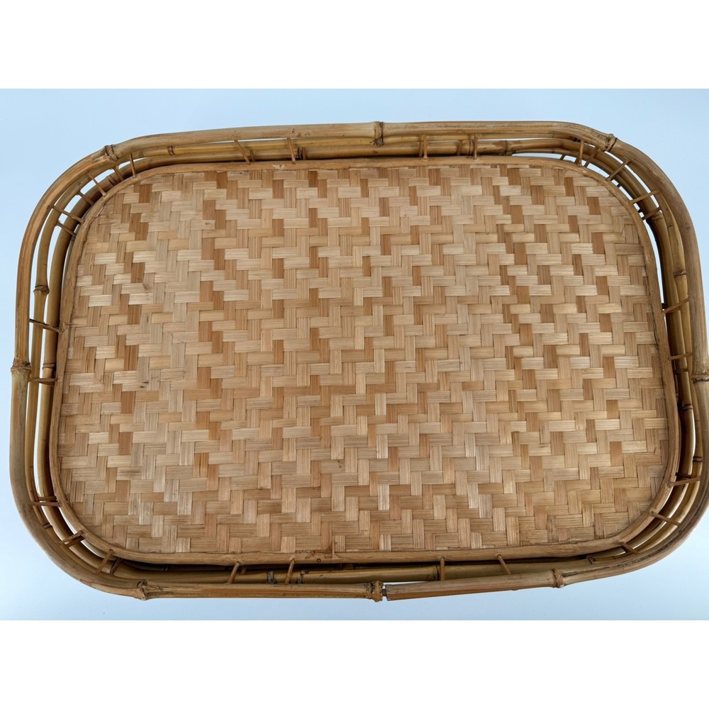 Set of 6 Vintage Bamboo Wicker Rattan Serving Trays Mid Century Japanese Wares - Picture 10 of 16